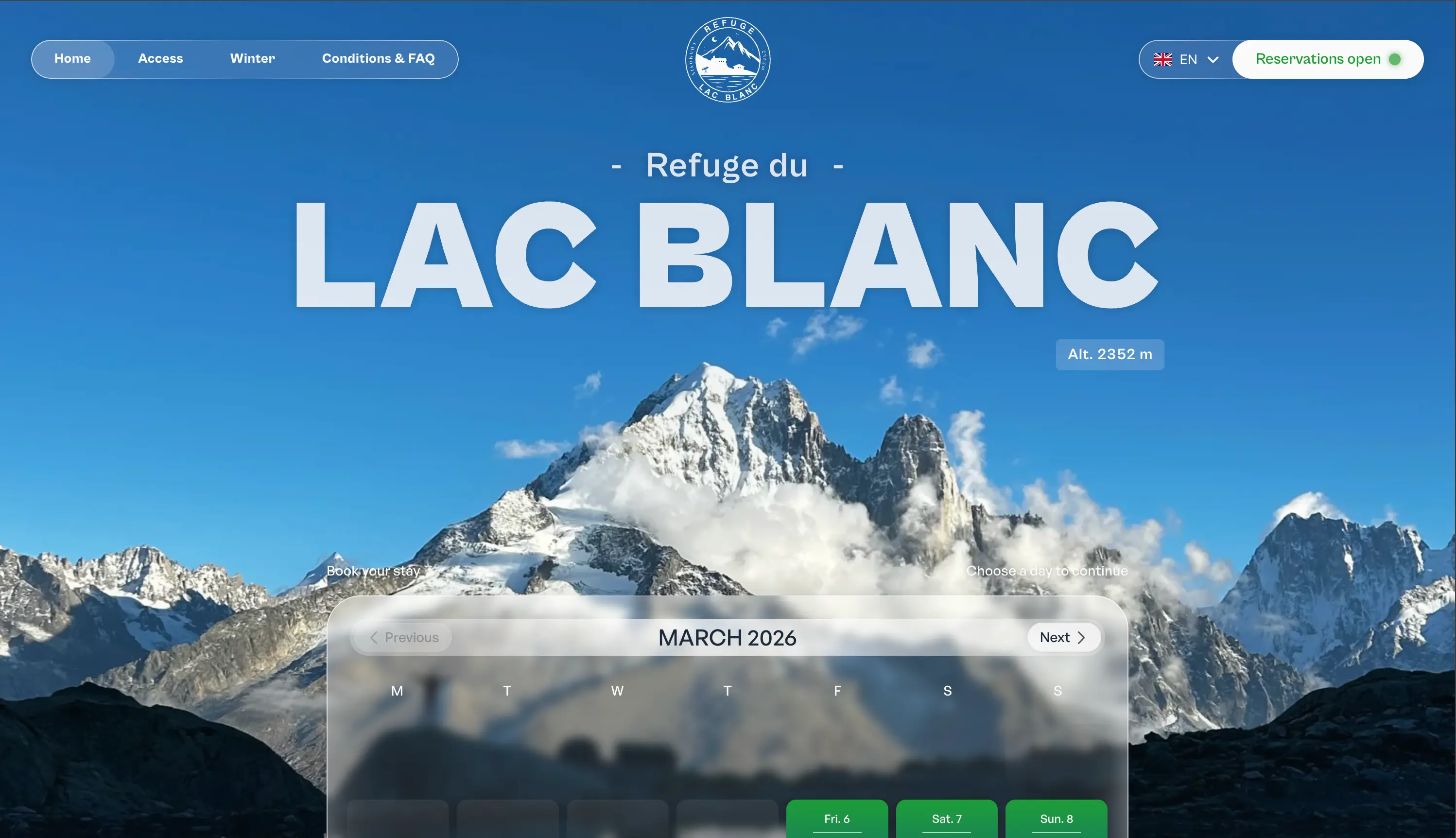 Refuge Lac Blanc website project screenshot desktop
