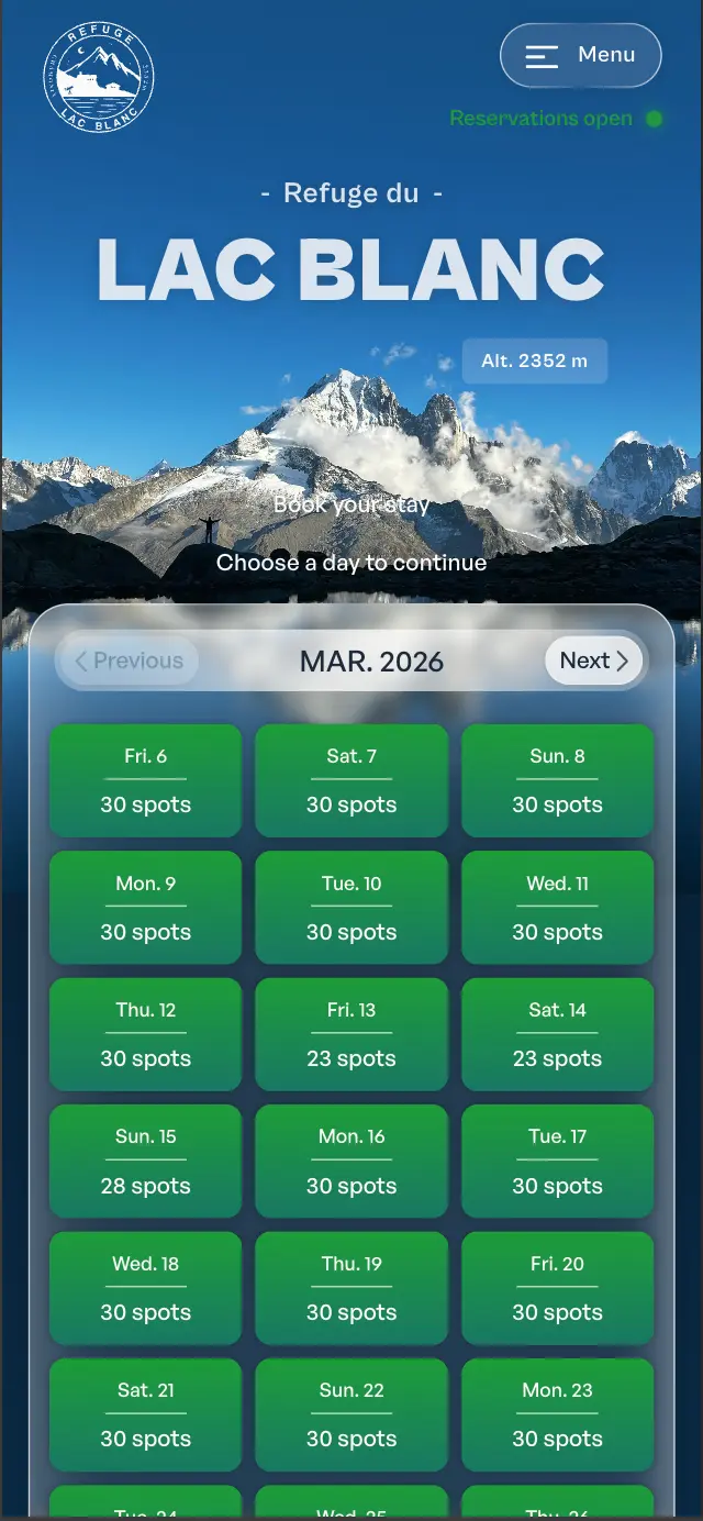 Refuge Lac Blanc website project screenshot responsive